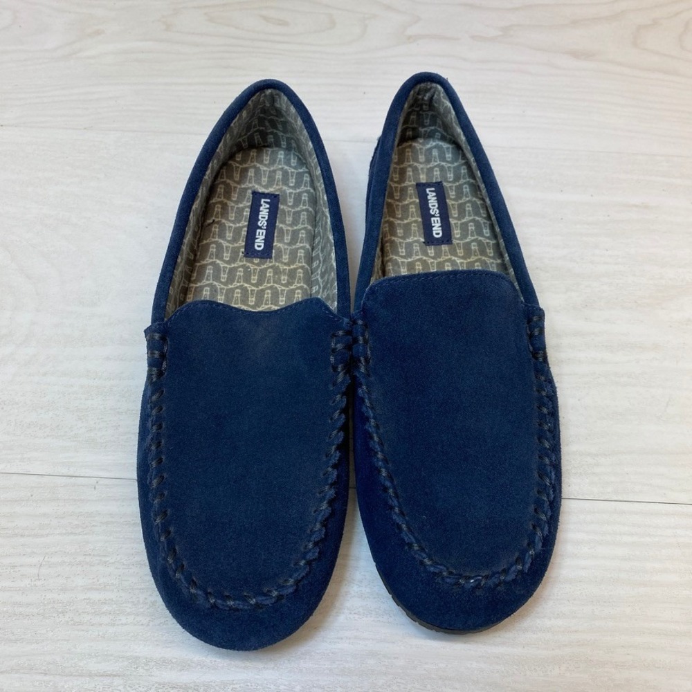 Lands End Womens 9 Moccasins Driving Loafers Navy Suede Slip On Flats 519245